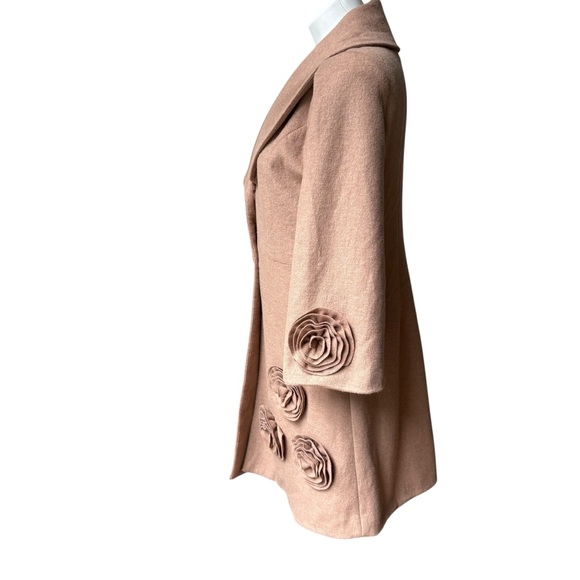 Vintage Radzoli Floral Appliqué Polyester/Wool Blend Wide Collar Coat, Sz L - Picture 7 of 15